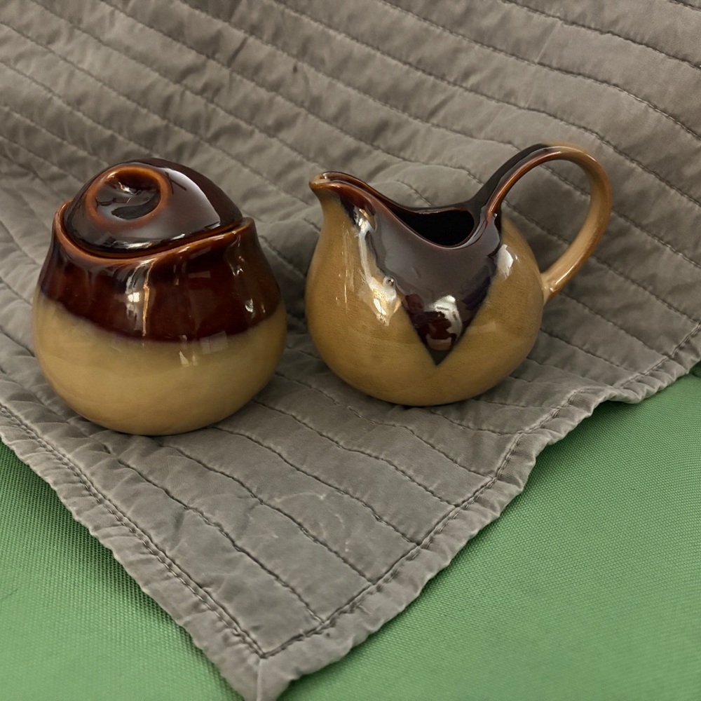 Sango Nova Brown and Tan Ceramic Creamer and Sugar Set